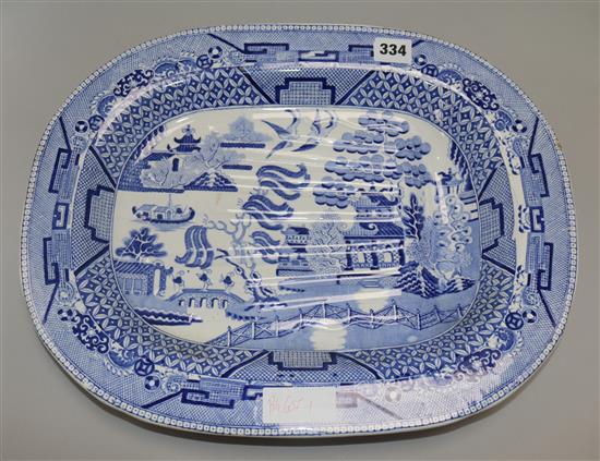 A Victorian blue and white meat dish 17ins